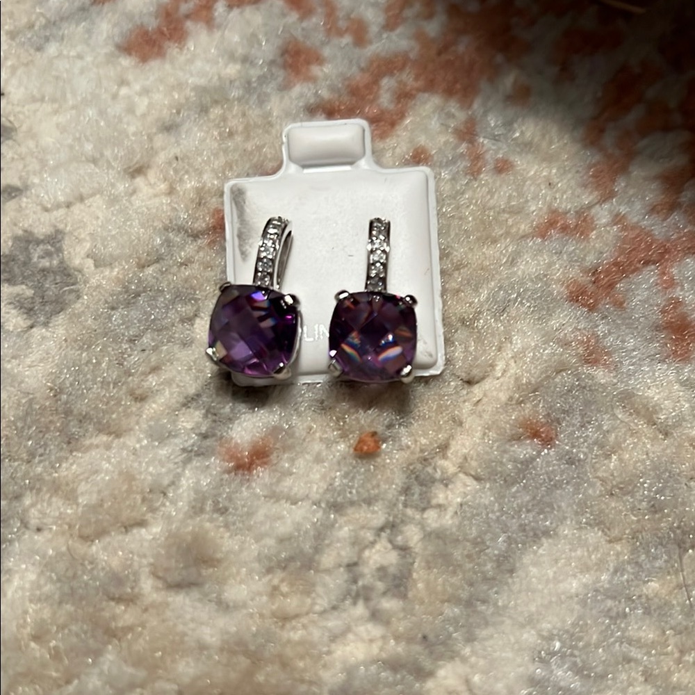 Elegant Purple Gemstone Drop Earrings